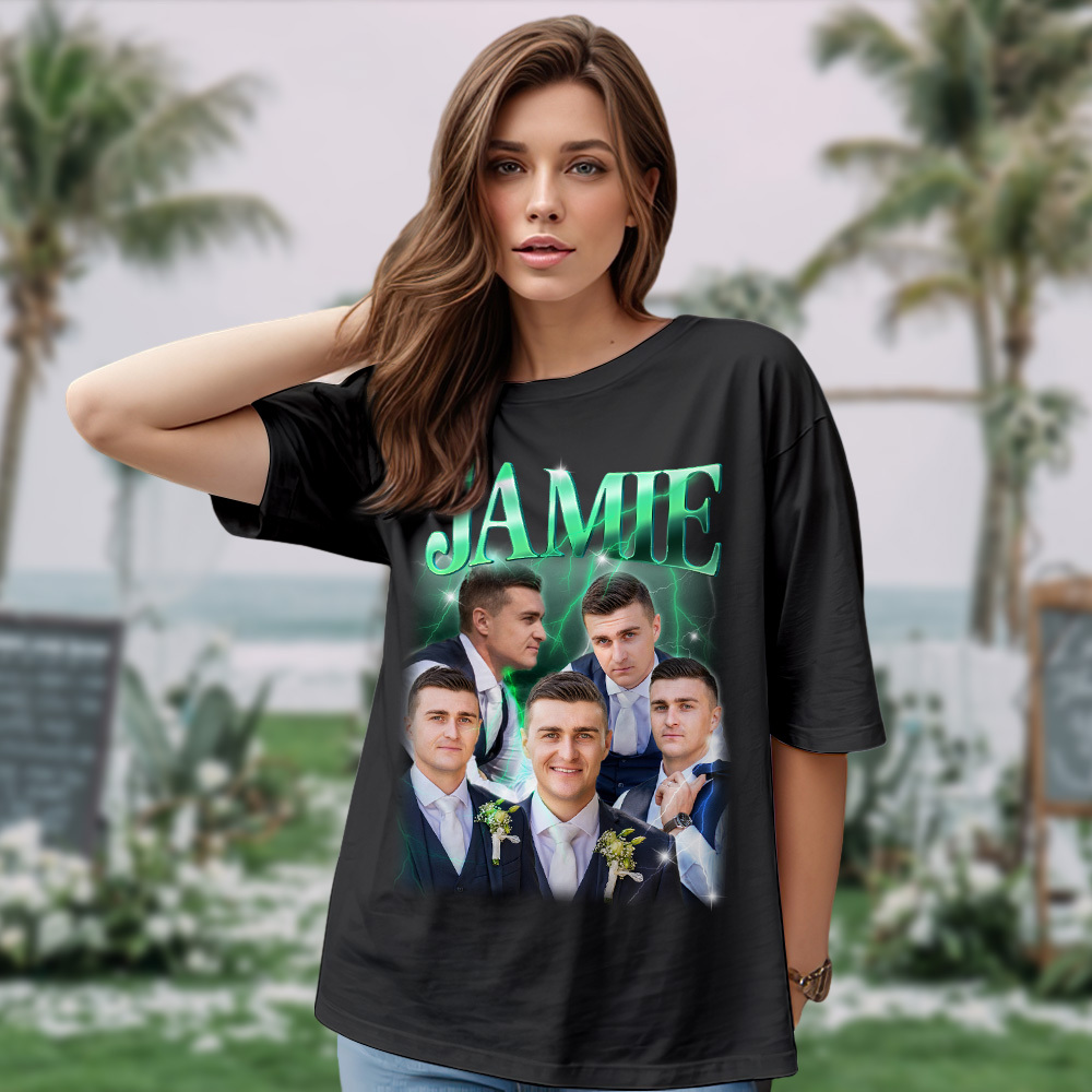 Custom Photo Vintage Tee Personalized Name T-shirt for Couple Gift For Wedding