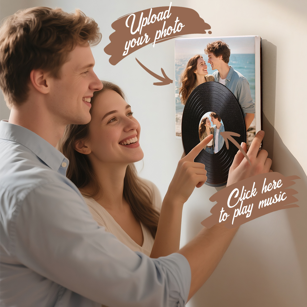 Personalized Couple Vinyl Music Wall Art Relive Your Love Story with a Photo & Song That Plays with Just One Click