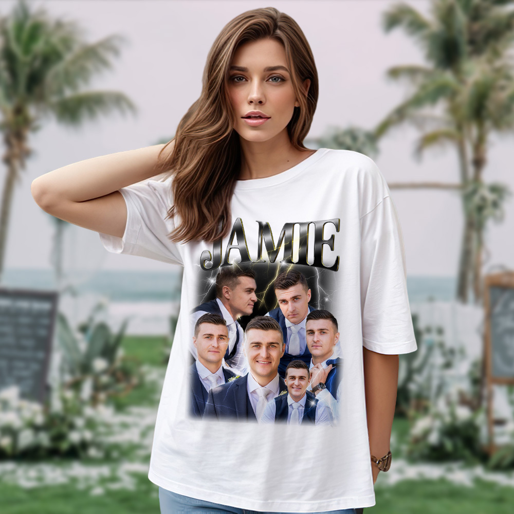 Custom Photo Vintage Tee Personalized Name T-shirt for Couple Gift For Wedding