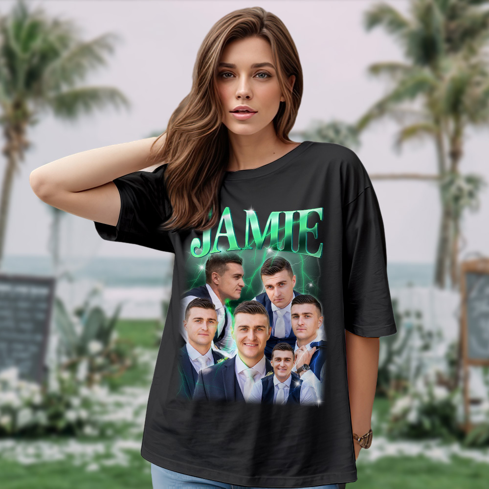 Custom Photo Vintage Tee Personalized Name T-shirt for Couple Gift For Wedding