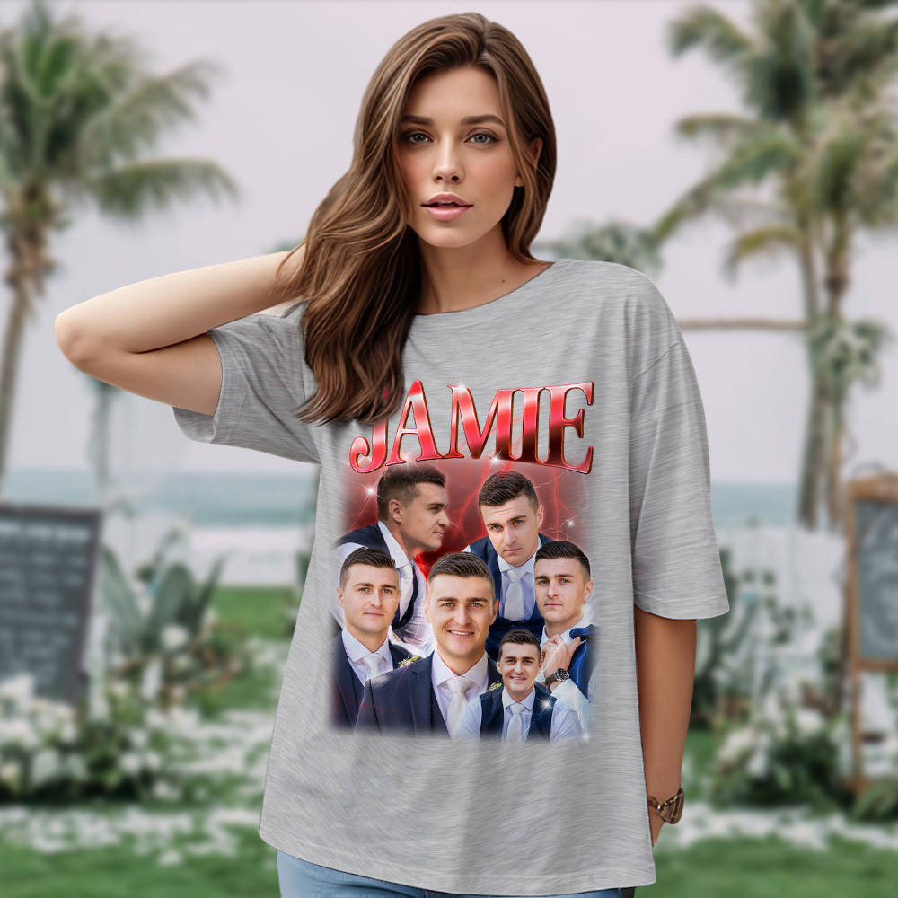 Custom Photo Vintage Tee Personalized Name T-shirt for Couple Gift For Wedding