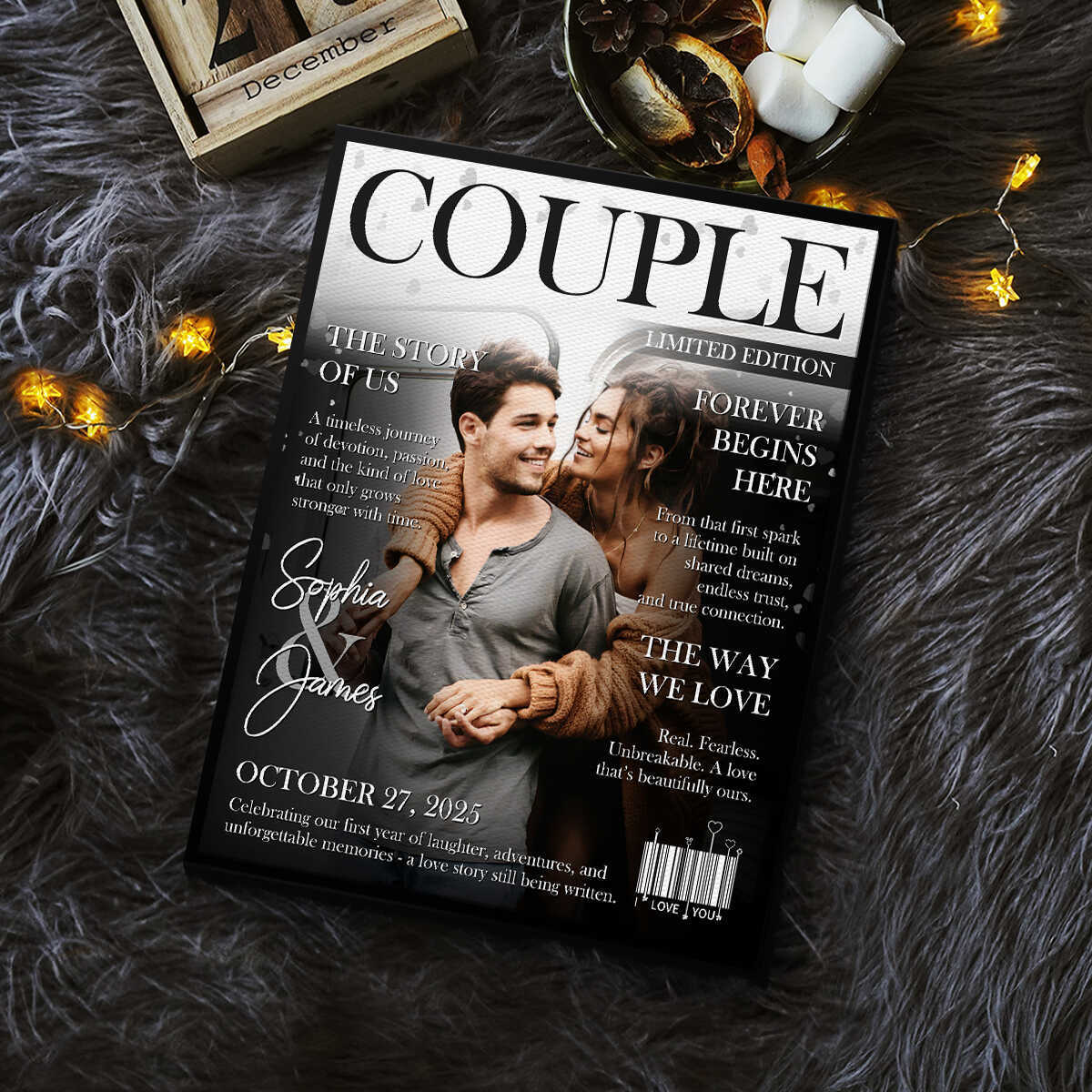 Personalized LOVE STORY Magazine Cover Wall Canvas for Couples on Valentine's Day