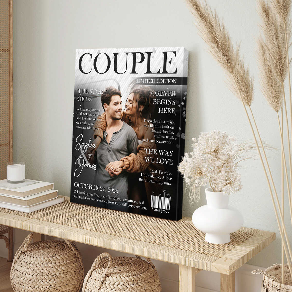 Personalized LOVE STORY Magazine Cover Wall Canvas for Couples on Valentine's Day