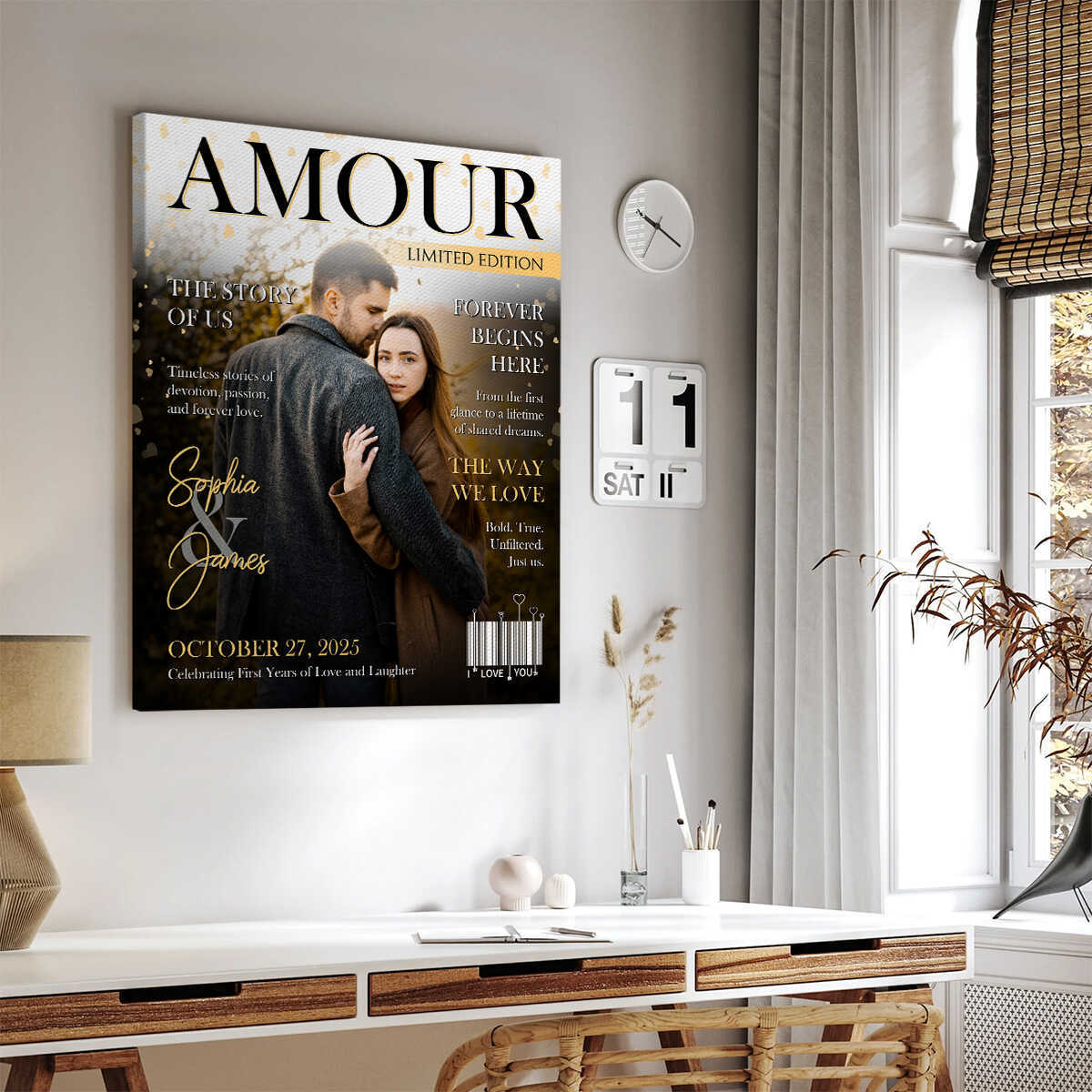 Personalized LOVE STORY Magazine Cover Wall Canvas for Couples on Valentine's Day