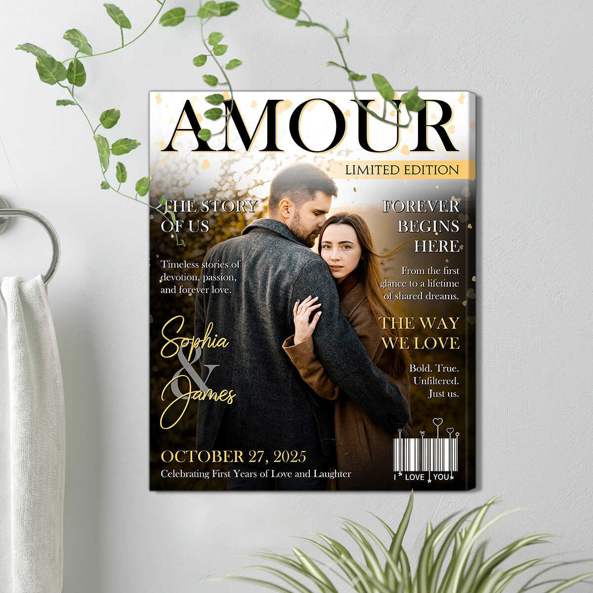 Personalized LOVE STORY Magazine Cover Wall Canvas for Couples on Valentine's Day