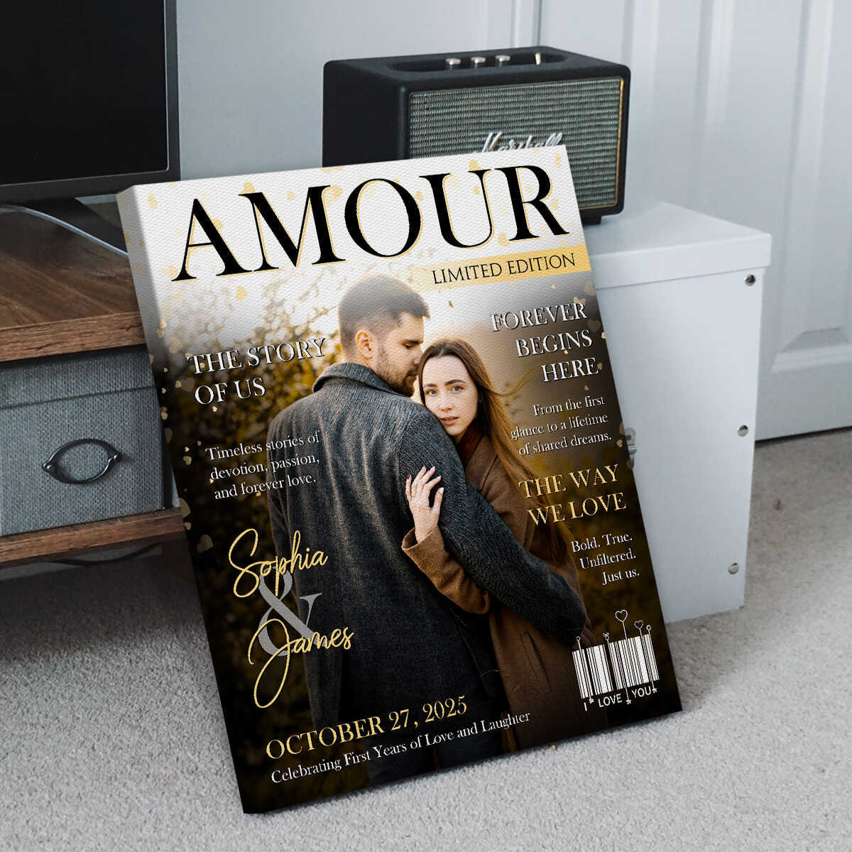 Personalized LOVE STORY Magazine Cover Wall Canvas for Couples on Valentine's Day
