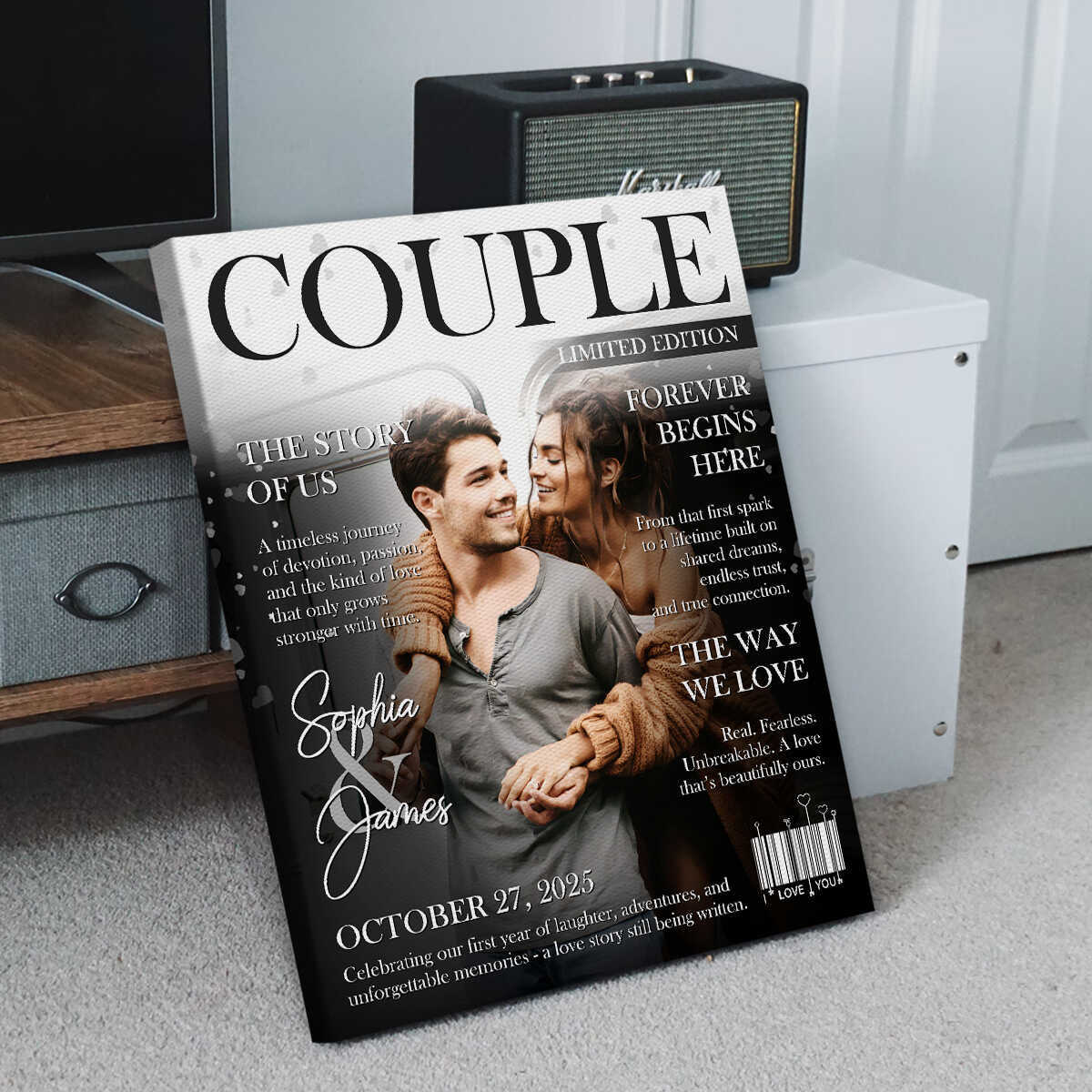 Personalized LOVE STORY Magazine Cover Wall Canvas for Couples on Valentine's Day