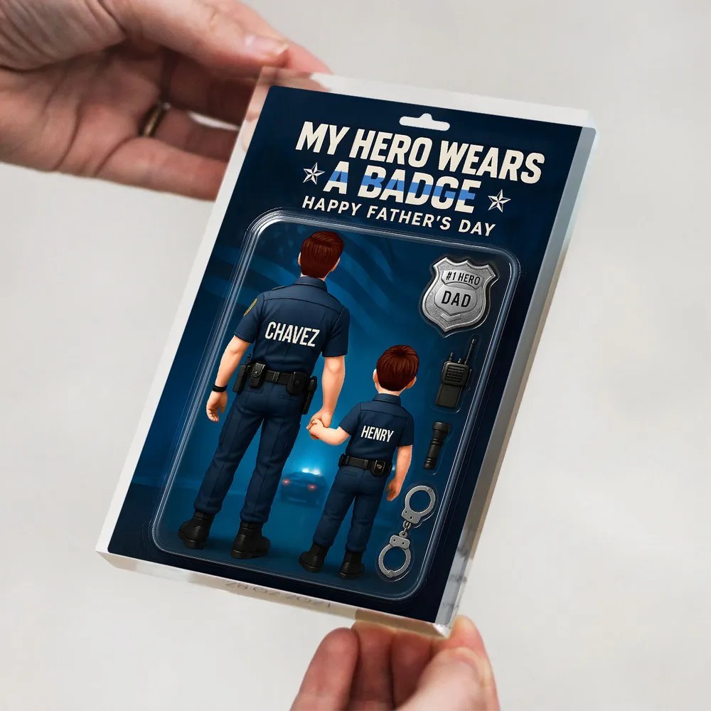 My Hero Wears a Badge – Police Dad Custom Figure Personalized Acrylic Block Plaque, Father's Day Gift for Dad or Husband