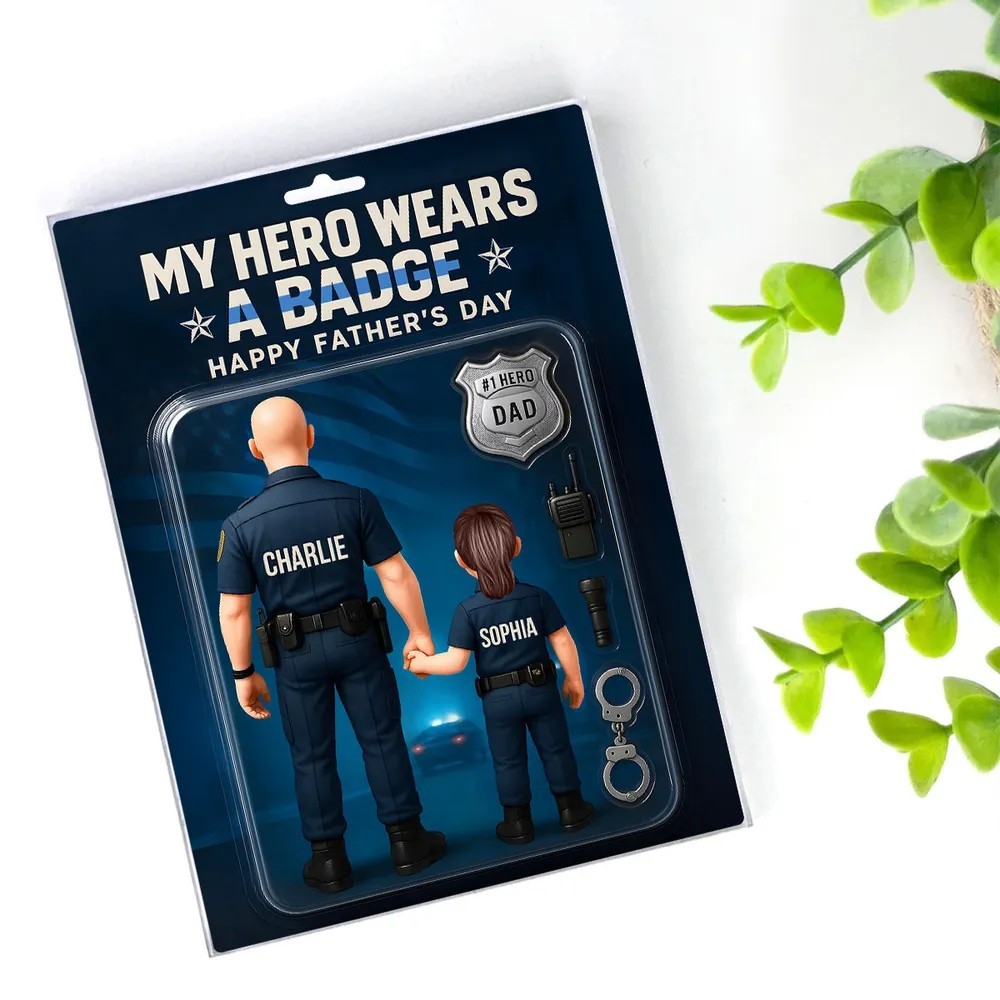 My Hero Wears a Badge – Police Dad Custom Figure Personalized Acrylic Block Plaque, Father's Day Gift for Dad or Husband