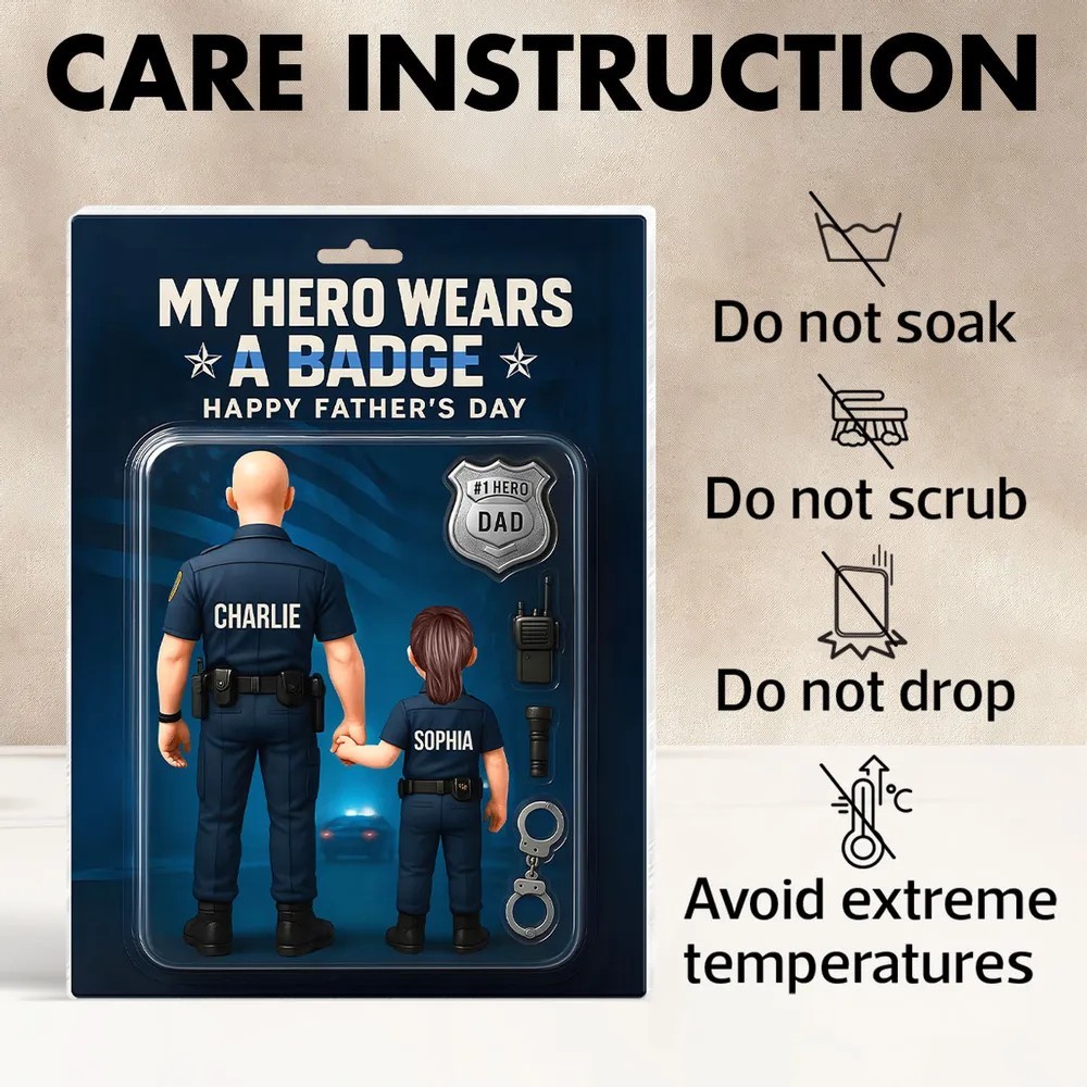 My Hero Wears a Badge – Police Dad Custom Figure Personalized Acrylic Block Plaque, Father's Day Gift for Dad or Husband