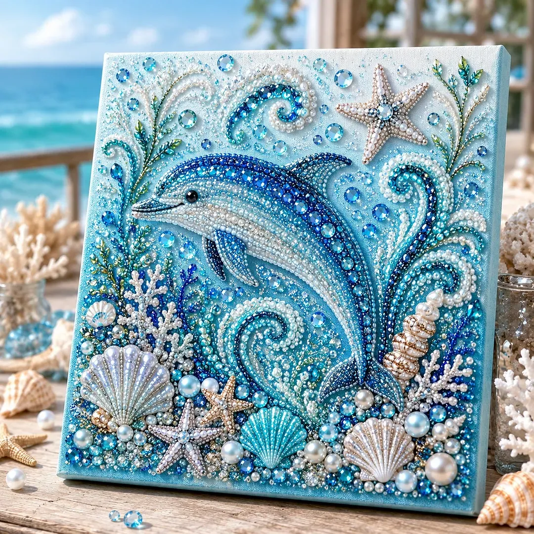 Ocean Theme Pearl Art DIY Kit – Relaxing DIY Craft to Create Stunning Coastal Artwork for Adults