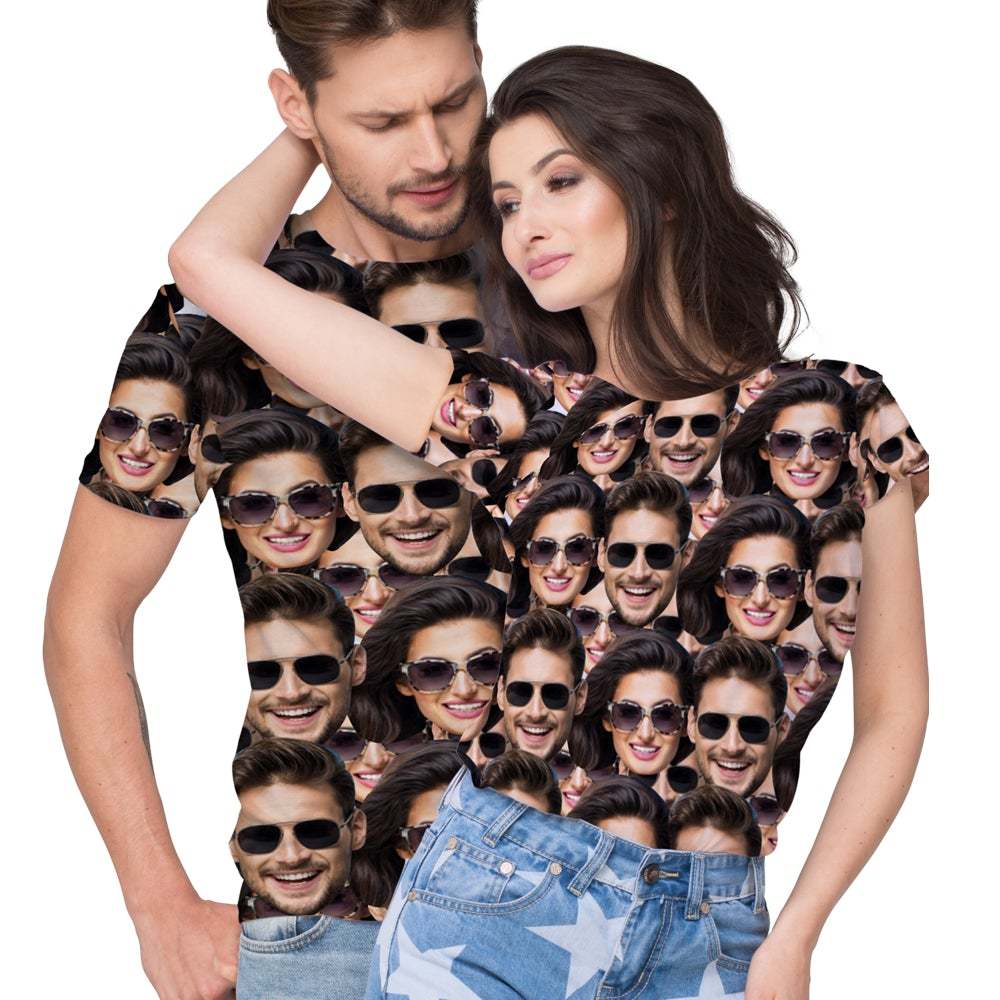 Custom Couple Face All Over Print Tee Two Face Men's T-shirt