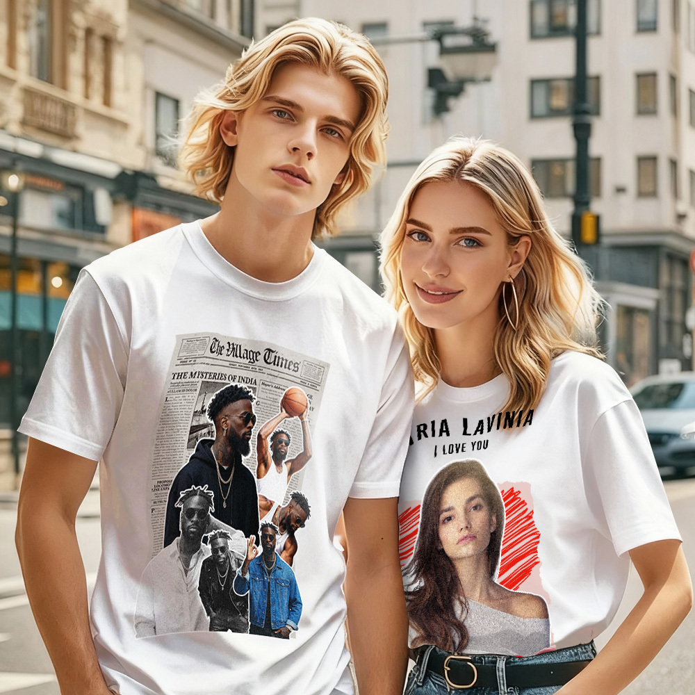 Custom Photo Vintage Tee Shadow Shady Vibes Personalized Name T-shirt Couple Gift for Valentine's Day