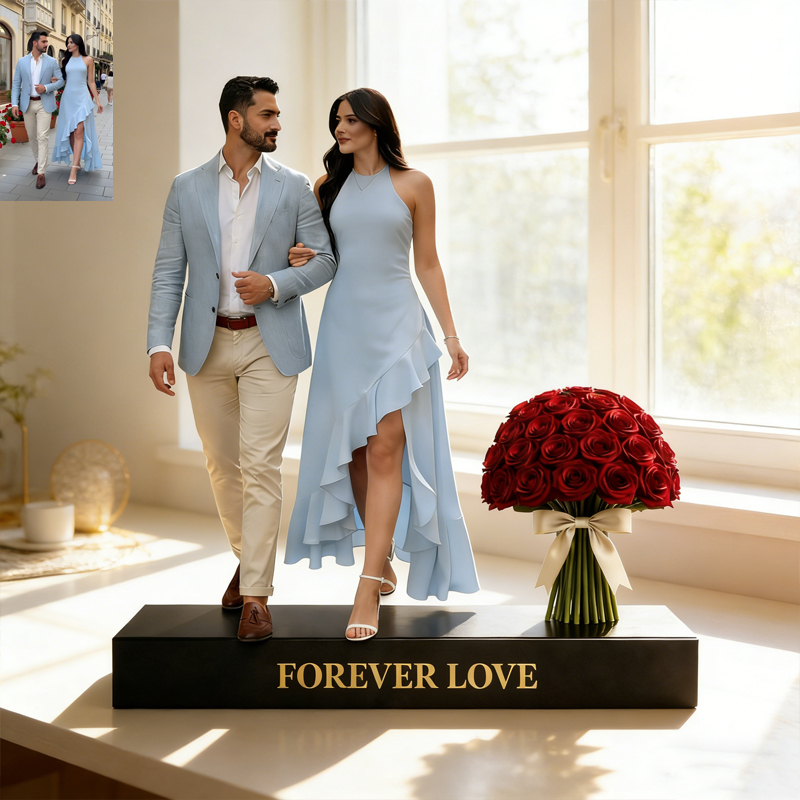 Personalized Rose Anniversary Couple Photo Ornament Custom Keepsake for Love & Romance