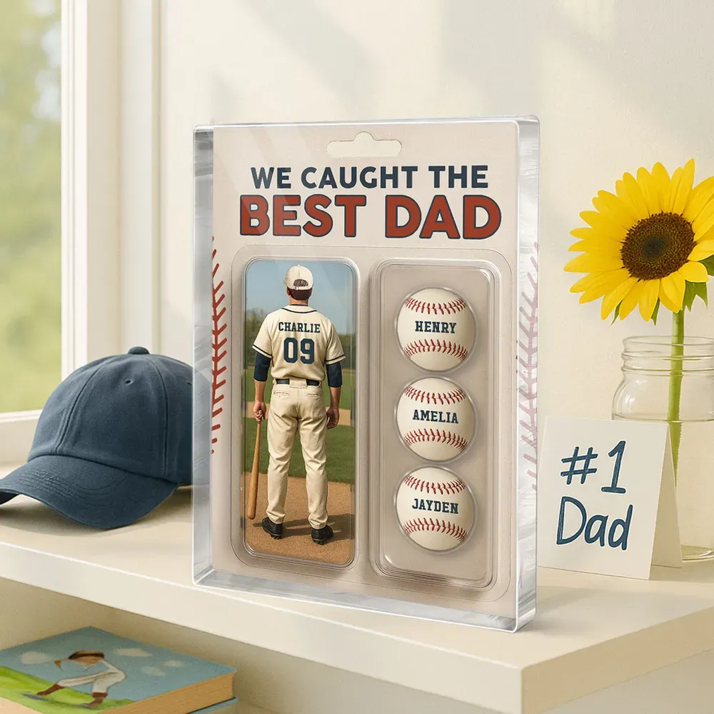 We Caught The Best Dad Grandpa Baseball Lover – Realistic Figure Style Personalized Acrylic Block Plaque