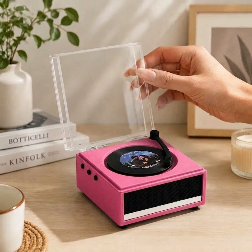 Personalized Mini Vinyl Music Player That Really Plays Music | Each Vinyl Can Play a Different Full Song, Custom Photo Album Cover & Music Box Cover, Anniversary Gift for Couples