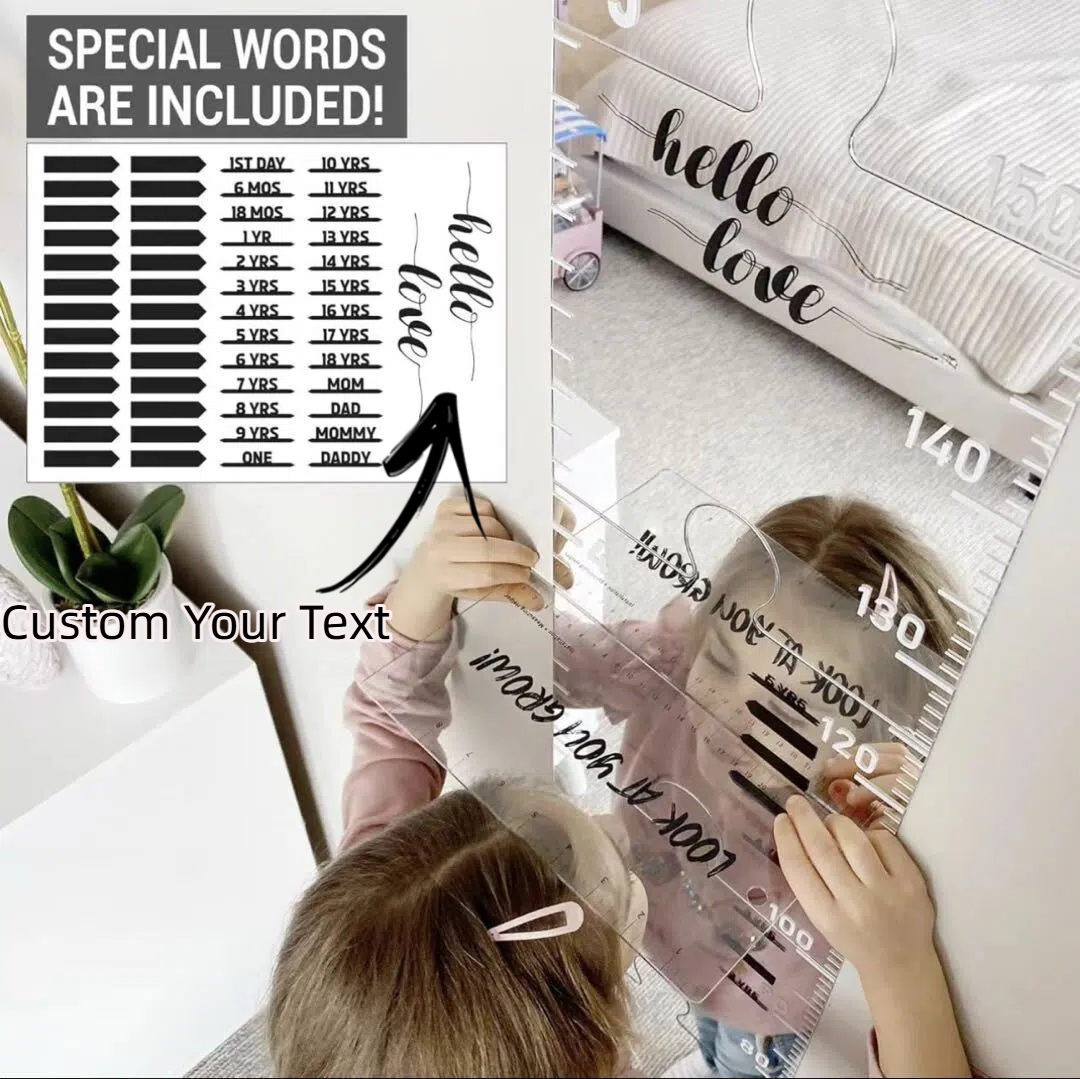 Acrylic Mirror Growth Chart Wall Sticker Kids Height Measurement Ruler in Inches & cm, Decal for Family Baby Room, Nursery, Kindergarten