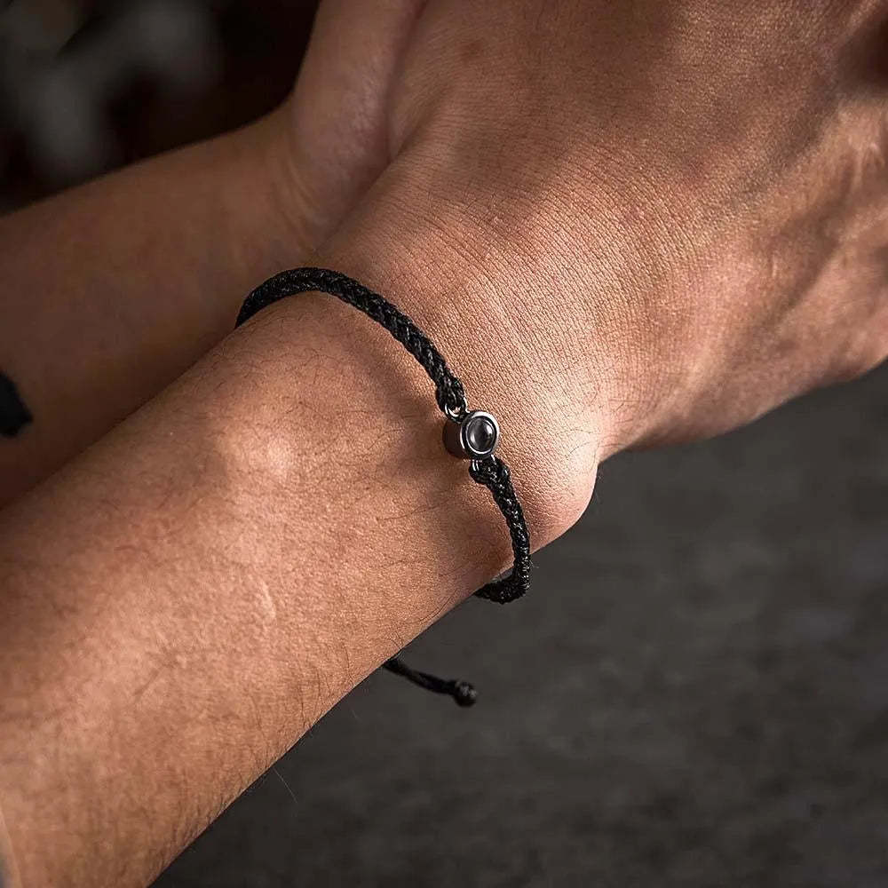 Custom Photo Projection Bracelet Braided Blue Rope Circle Bracelet Best Gift For Lovers - mycustomtirecover