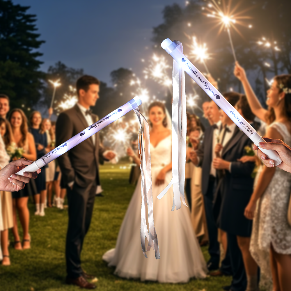 Personalized Light Up LED Stick Wedding Wands with Ribbon Lights Wedding Party Favor - mysiliconefoodbag
