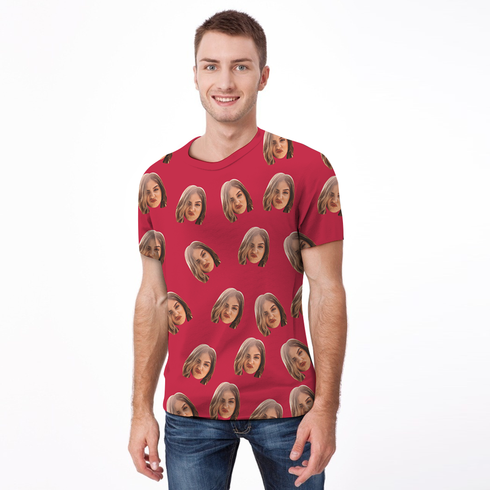 Valentine's Day Custom My Face All Over Print Tee Personalized Face Shirt Men's T-shirt