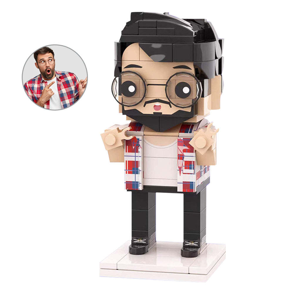Full Body Customisable 1 Person Photo Puzzle Blocks Custom Brick Figures Small Particle Block Toy Men's Plaid Shirt