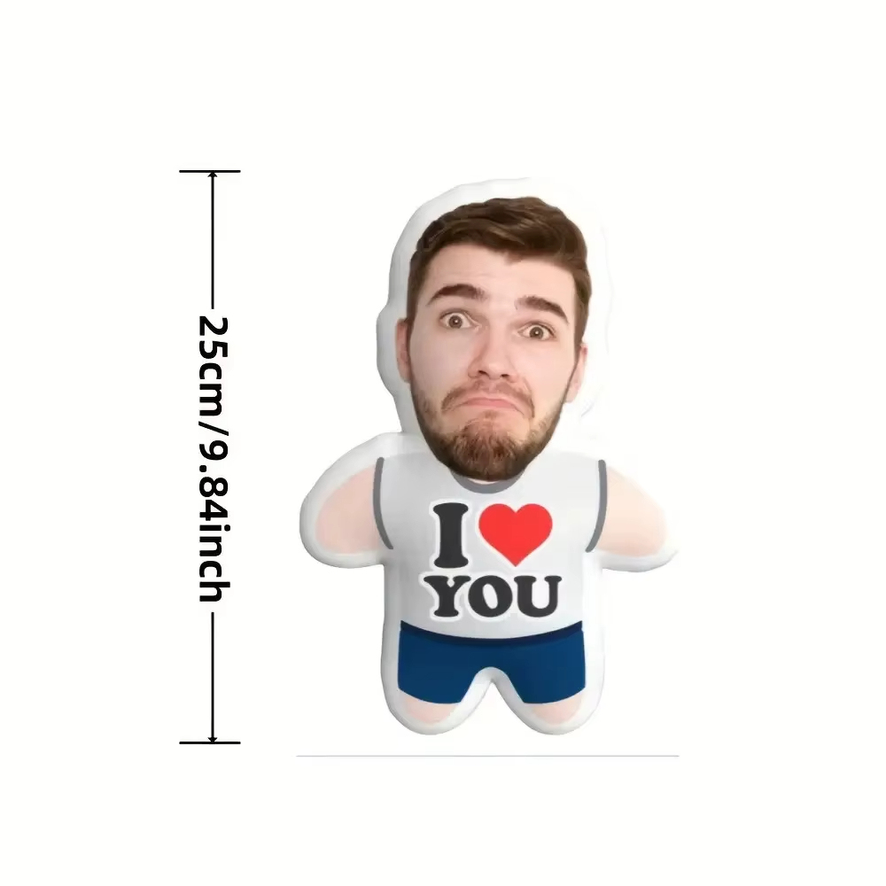 Personalized "I LOVE YOU" Face Pillow Custom Mini MeGift with Your Photo, Soft Plush Fabric Heart-Shaped Cushion for Couples