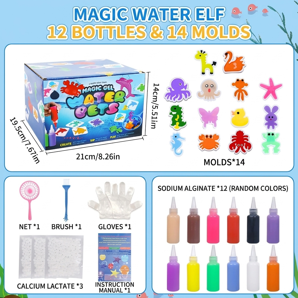 Magic Gel Water Pets Kit for Kids - Gifts for Kids - Squishy Maker Set | Craft for Kids - Gifts for Boys & Girls - Make Your Own Squishies Toys Crafts - Aqua Fairy Magic Elf Toy Kit - Birthday Gifts