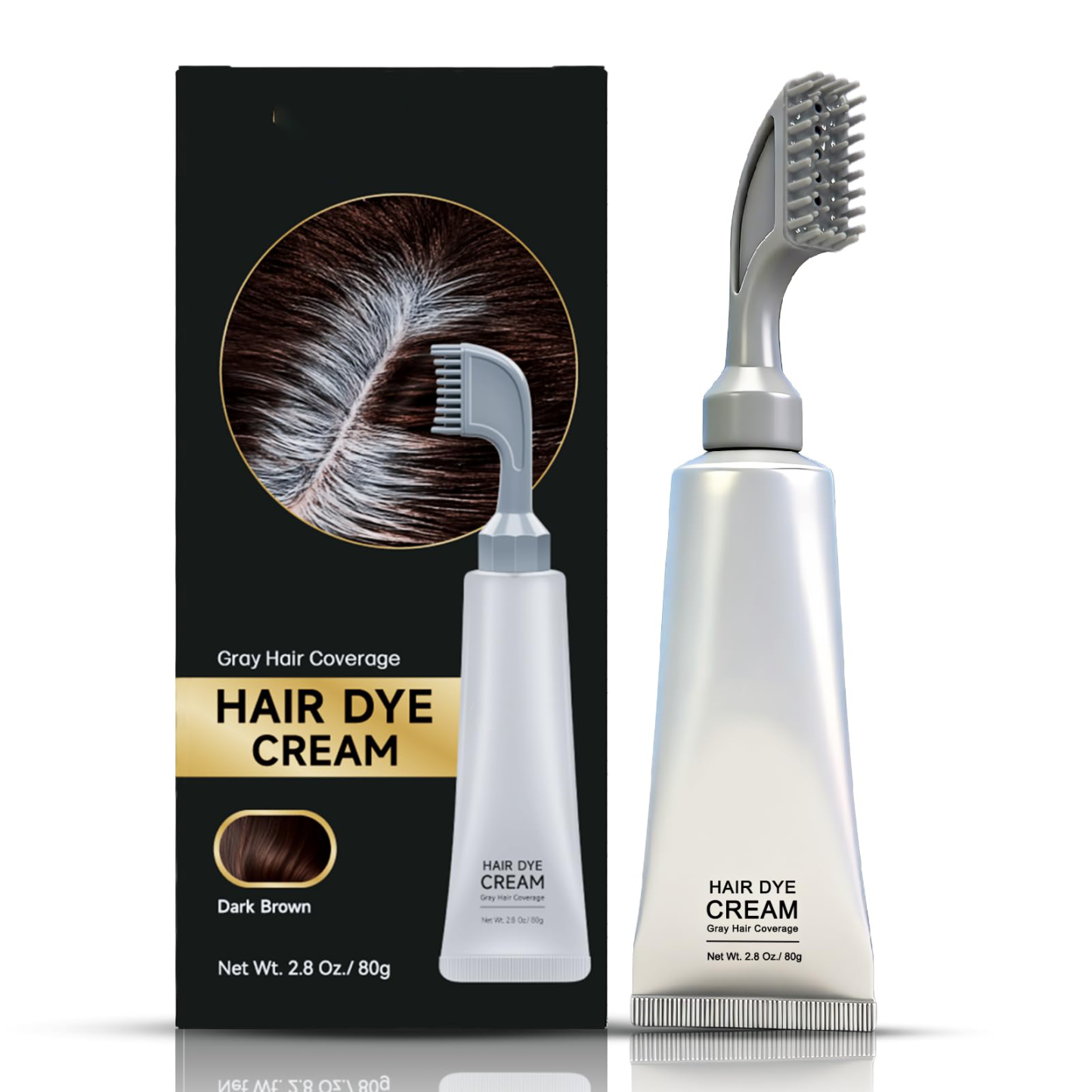Hair Dye Comb Root Touch Up, Ammonia Free Gray Coverage, Dark Brown | Natural Plant Extract Hair Color Cream with No Mix Formula,Suitable for Men & Women,Covers Gray Hair Without Bleaching, 2.8oz