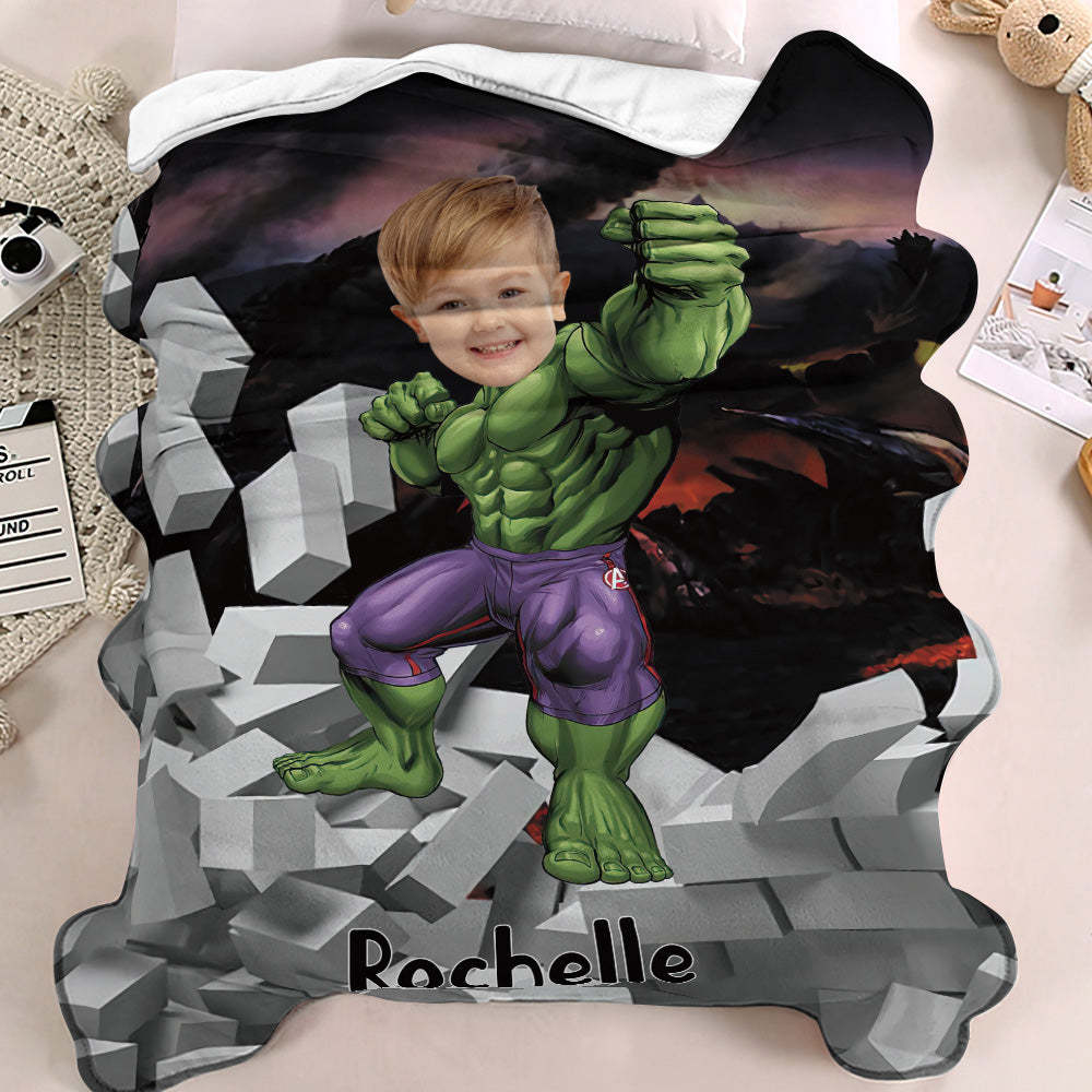 Custom Face Blanket Personalized Photo and Text Muscle Hulk Blanket Minime Blanket Best Gift For Him - mysiliconefoodbag
