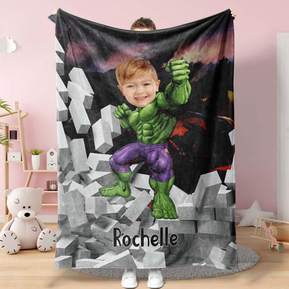 Custom Face Blanket Personalized Photo and Text Muscle Hulk Blanket Minime Blanket Best Gift For Him - mysiliconefoodbag