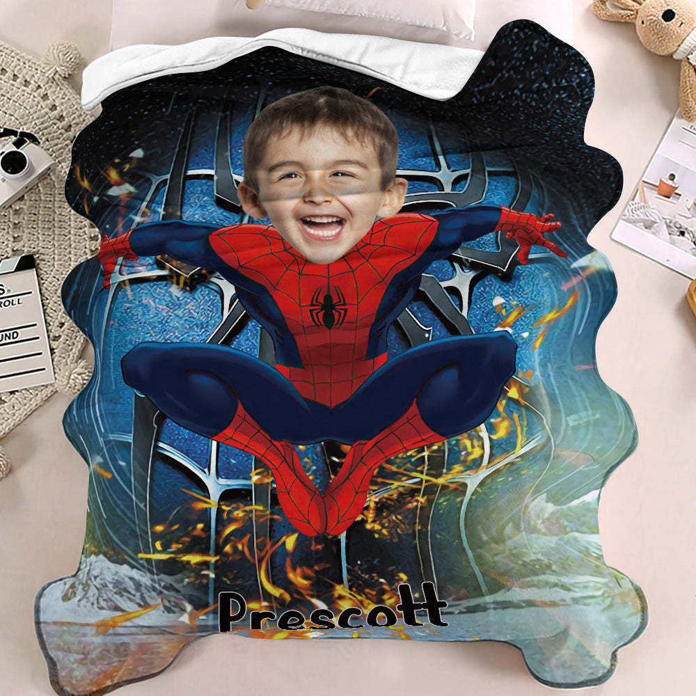 Custom Face Blanket Personalized Photo and Text Super Soldier Spider-Man Blanket Minime Blanket Best Gift For Him - mysiliconefoodbag