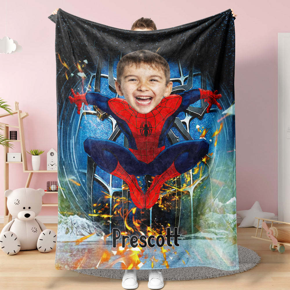 Custom Face Blanket Personalized Photo and Text Super Soldier Spider-Man Blanket Minime Blanket Best Gift For Him - mysiliconefoodbag