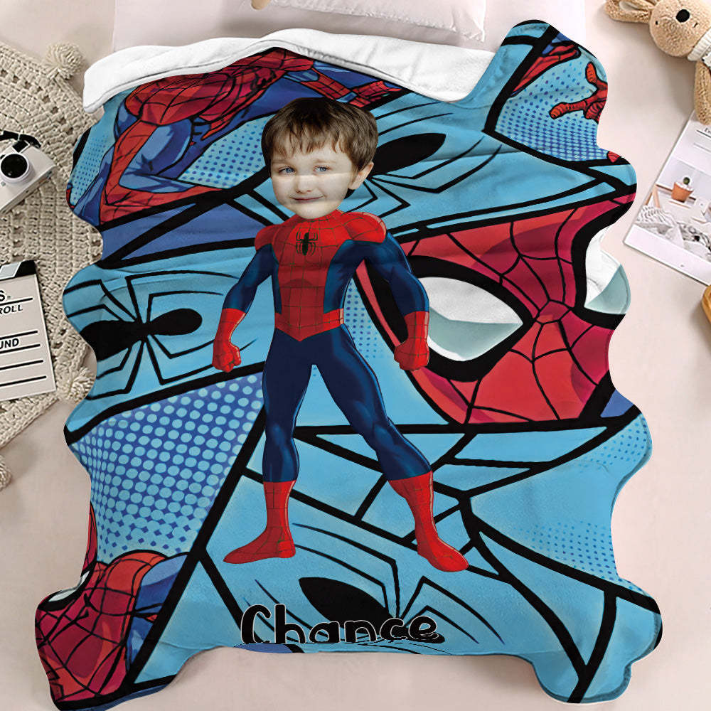 Custom Face Blanket Personalized Photo and Text Standing Spider-Man Blanket Minime Blanket Best Gift For Him - mysiliconefoodbag