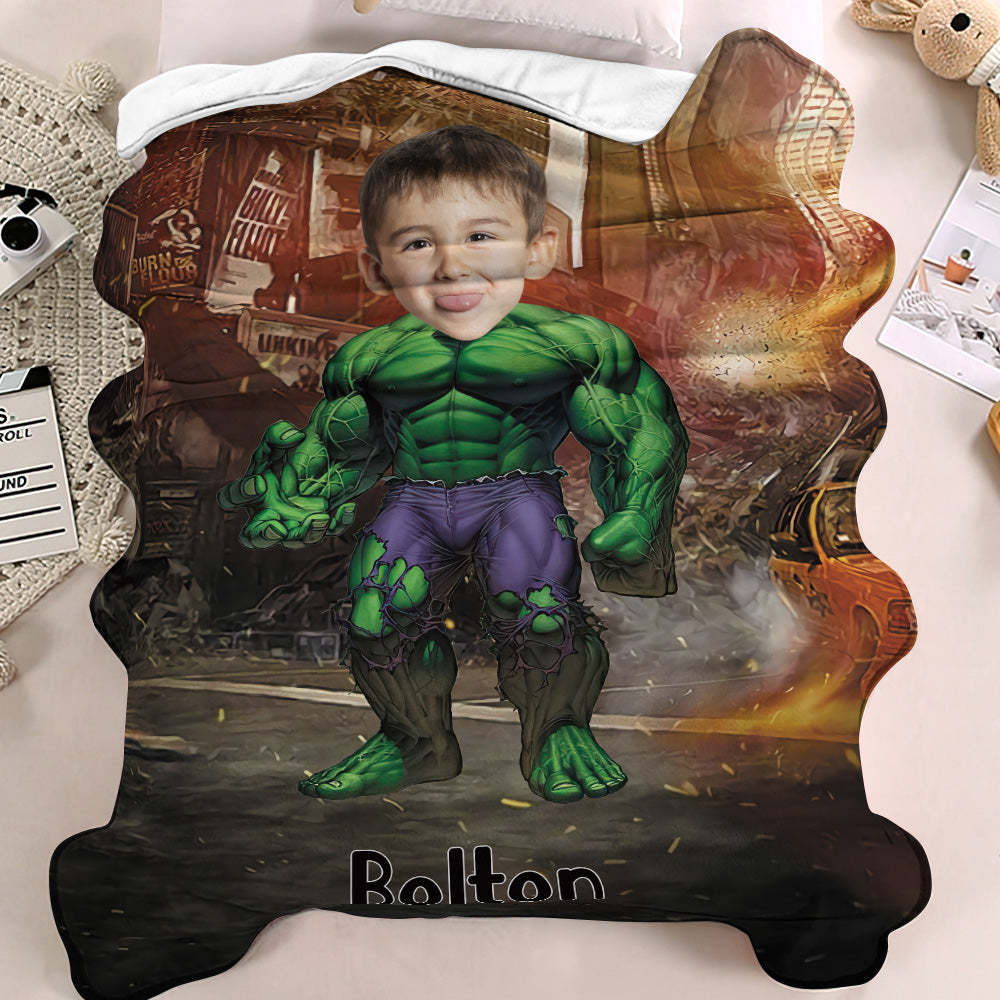 Custom Face Blanket Personalized Photo and Text Super Hulk Blanket Minime Blanket Best Gift For Him - mysiliconefoodbag