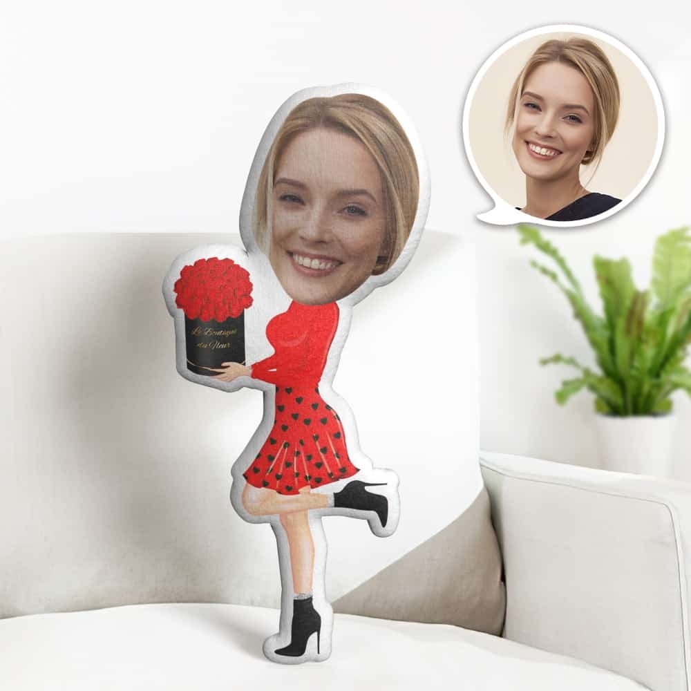 Valentine's Day Gift Custom Face Pillow, Lady in Red Dress Face Doll, the Best Gift for Lover - mysiliconefoodbag