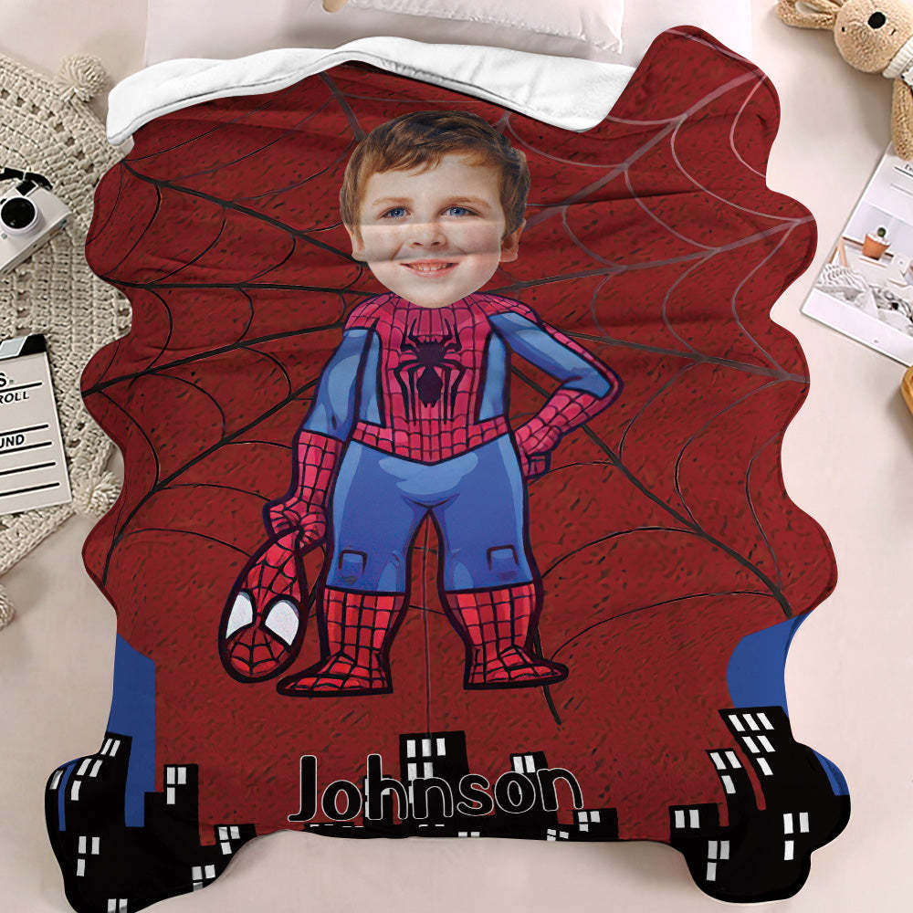 Custom Face Blanket Personalized Photo and Text Blanket Spiderman Minime Blanket Best Gift For Him - mysiliconefoodbag