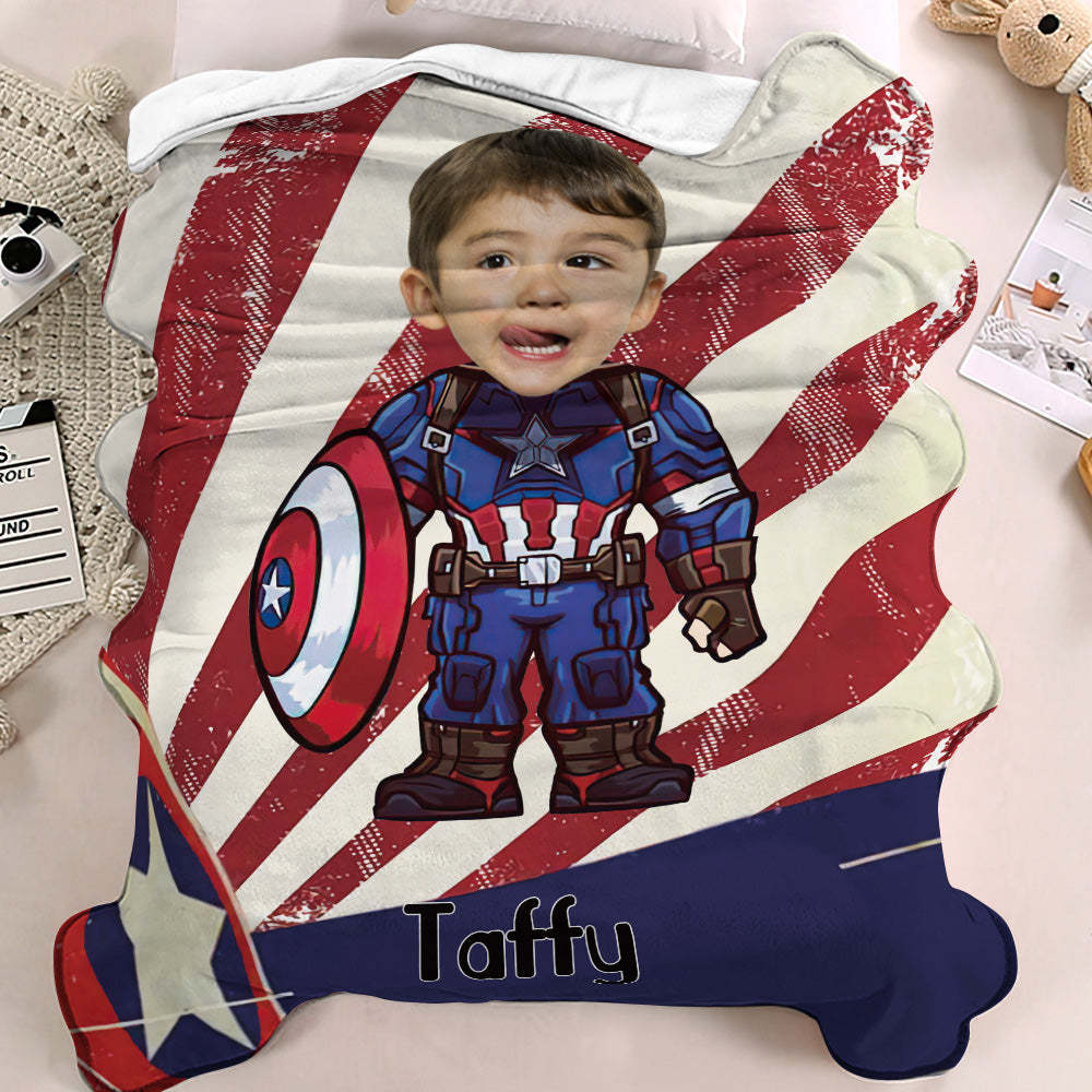 Custom Face Blanket Personalized Photo and Text Blanket Captain America Minime Blanket Best Gift For Him - mysiliconefoodbag