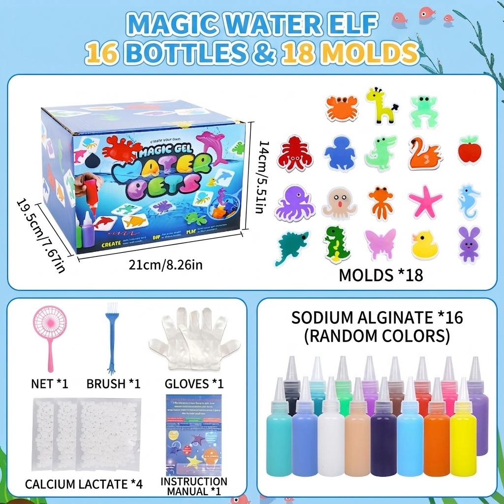 Magic Gel Water Pets Kit for Kids - Gifts for Kids - Squishy Maker Set | Craft for Kids - Gifts for Boys & Girls - Make Your Own Squishies Toys Crafts - Aqua Fairy Magic Elf Toy Kit - Birthday Gifts
