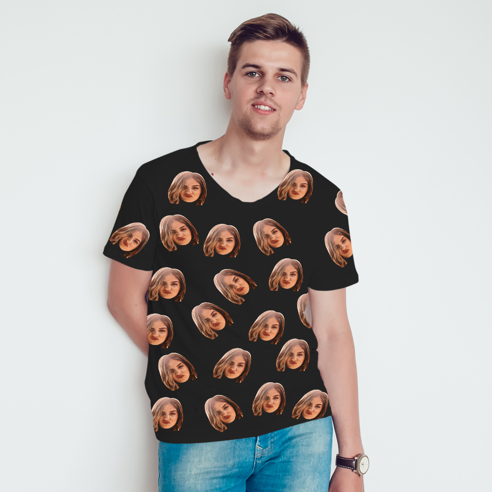 Valentine's Day Custom My Face All Over Print Tee Personalized Face Shirt Men's T-shirt