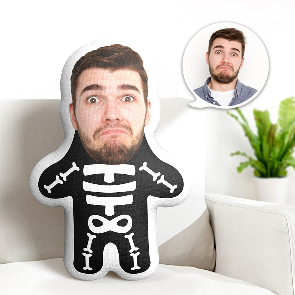 Halloween Skeleton Minime Throw Pillow Custom Face Teddy Personalized Photo Minime Pillow Gift for Him