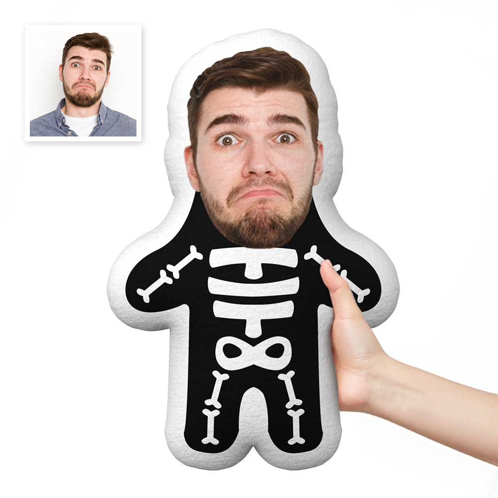 Halloween Skeleton Minime Throw Pillow Custom Face Teddy Personalized Photo Minime Pillow Gift for Him