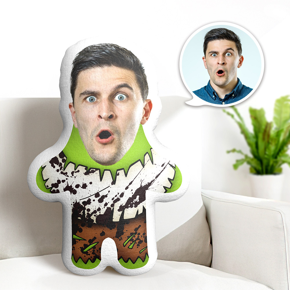 Green Zombie Halloween Minime Throw Pillow Custom Face Teddy Personalized Photo Minime Pillow Gift for Prank
