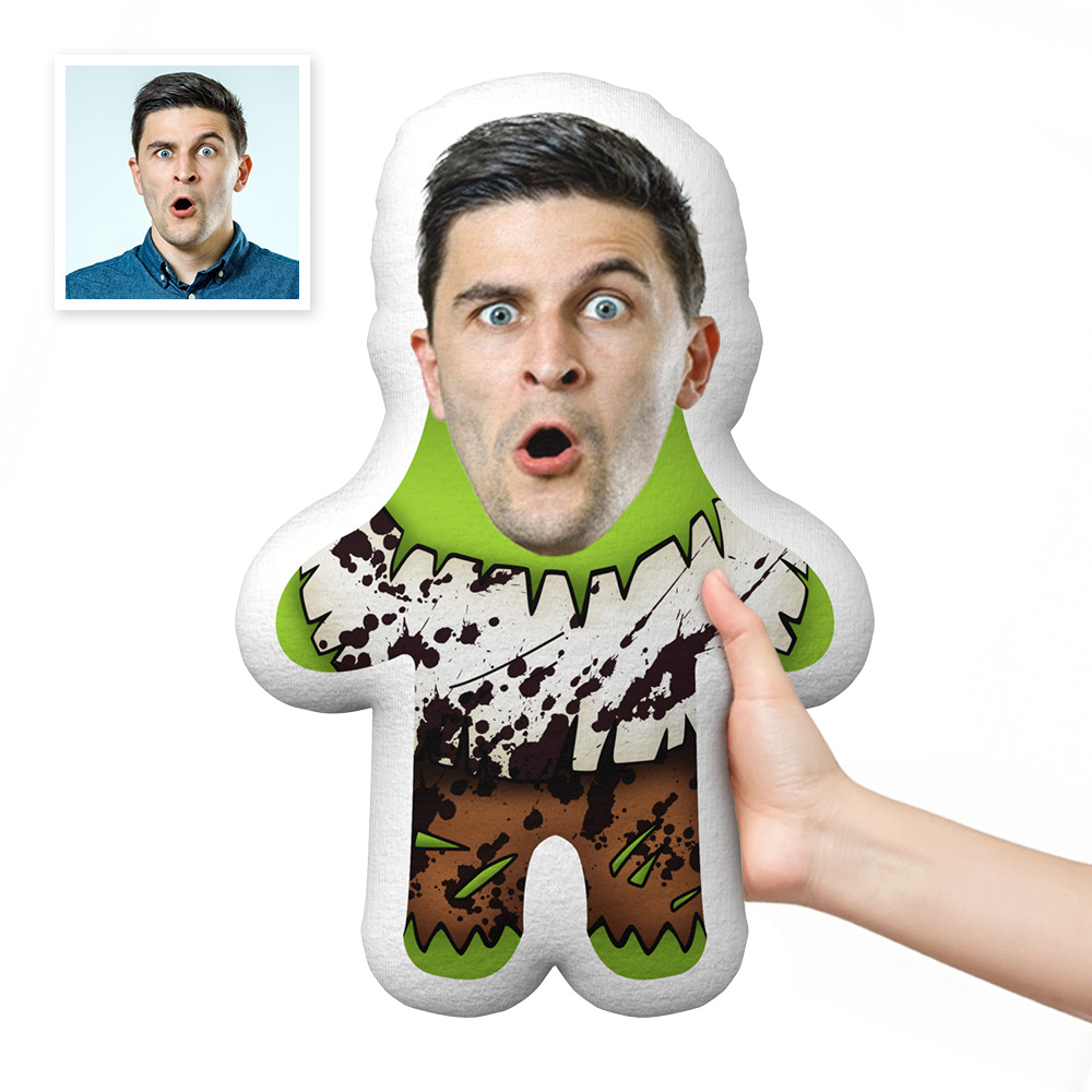 Green Zombie Halloween Minime Throw Pillow Custom Face Teddy Personalized Photo Minime Pillow Gift for Fun