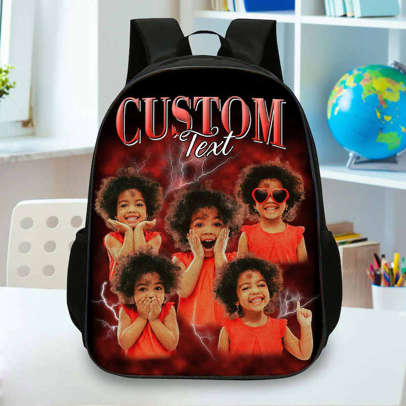 Back To School Photo Vintage Backpack Gift For Kids, Personalized Birthday Gift For Boys Girls, Custom School Bags For Children & Toddlers
