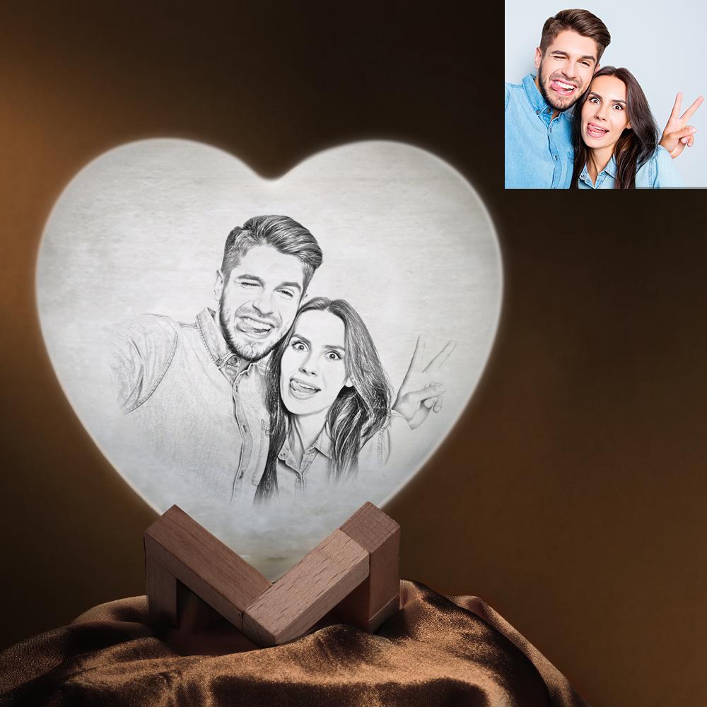 Anniversary Gifts Custom 3D Printed Photo Heart Lamp Personalized Night Light (10-15cm) for Her - mysiliconefoodbag