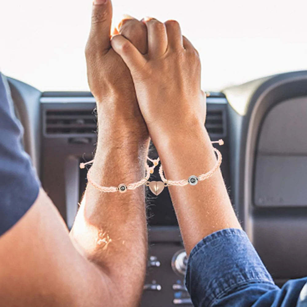 Custom Photo Projection Bracelet Simple Woven Heart Magnetic Bracelet Gift for Couple - MyFaceTshirt