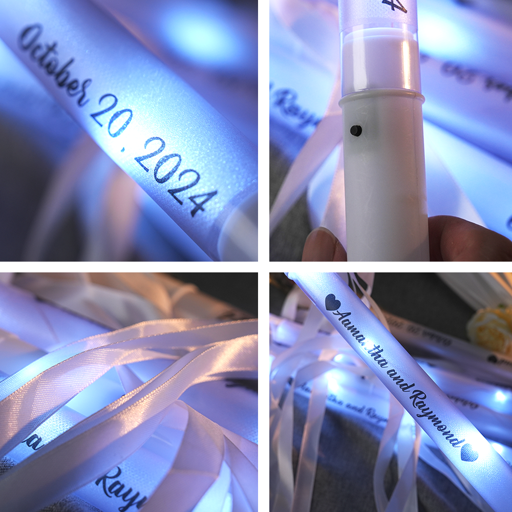 Personalized Light Up LED Stick Wedding Wands with Ribbon Lights Wedding Party Favor - mysiliconefoodbag