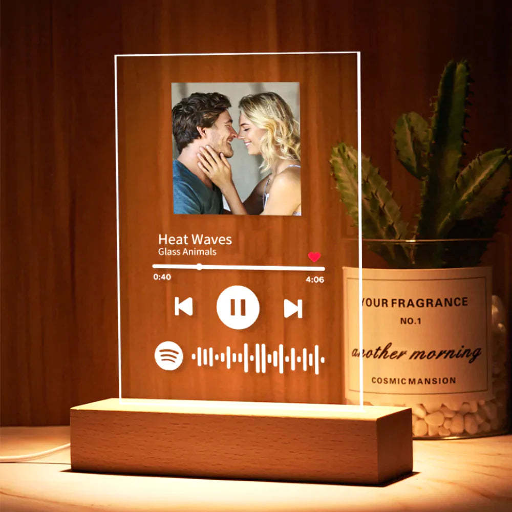 Anniversary Gifts Custom Scannable Spotify Code Keychain Custom Spotify Plaque Personalized Photo Nightlight - mycustomtirecover