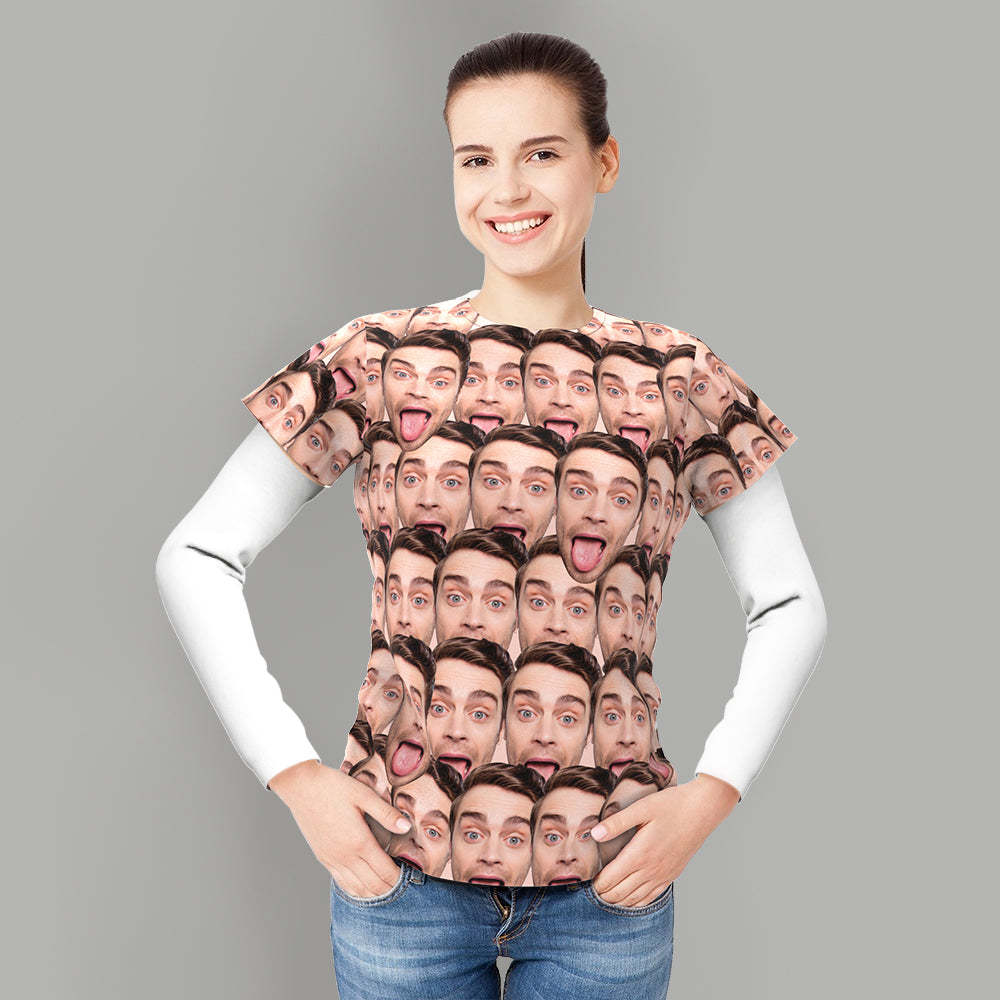 Custom T-shirt Personalized Shirt My Face All Over Print Tee Mash Face Women's T-shirt