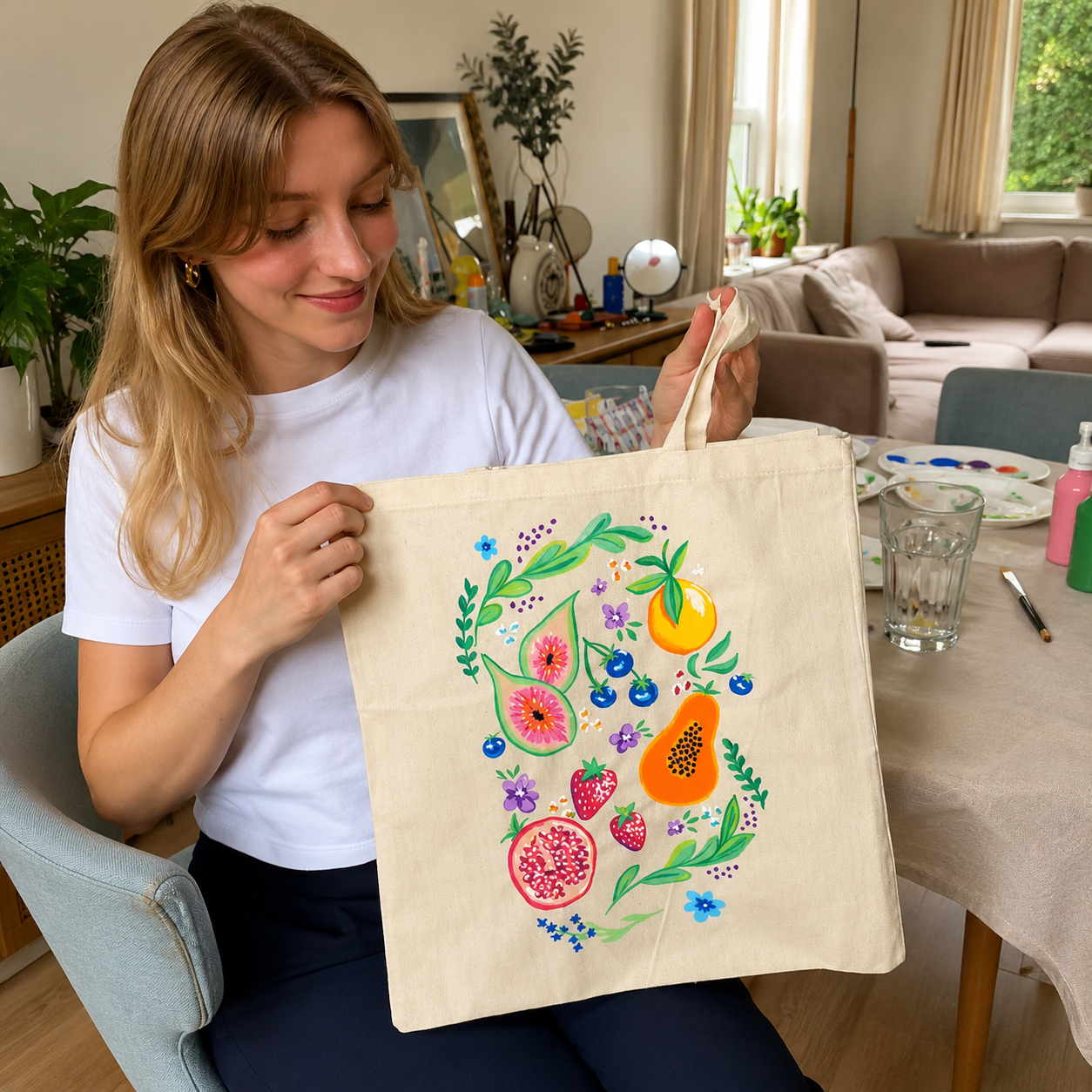 DIY Coloring Canvas Tote Bag Paint Your Own Tote Bag Washable Keepsake Doodling Tote Bag for Kids & Adults